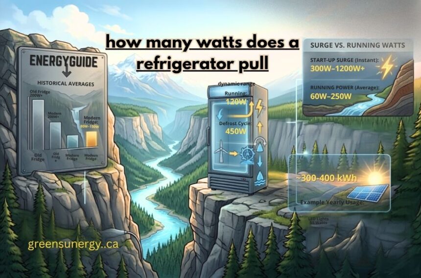 how many watts does a refrigerator pull